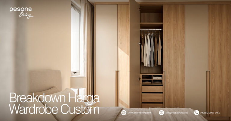 Wardrobe custom modern dengan finishing premium terpasang di kamar utama hunian cluster premium di kawasan Bintaro