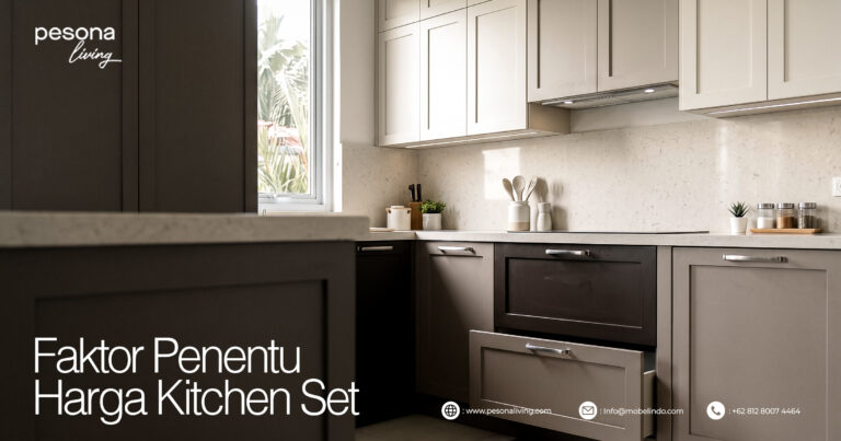 Kitchen set custom modern dengan countertop quartz dan finishing HPL premium terpasang di dapur hunian cluster di kawasan Bintaro